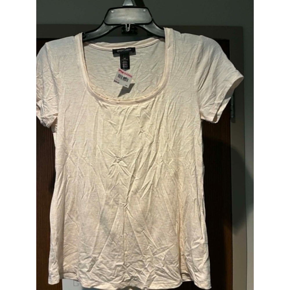 White House Black Market Womens Cream Scoop Neck Short‎ Sleeve Tee Shirt XS NWT